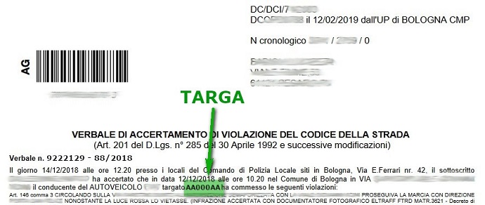 Immagine che descrive come recuperare la targa